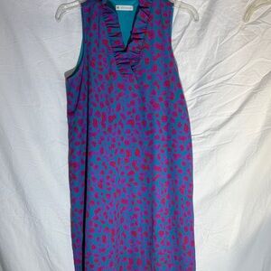 Chic Leopard Print Midi Dress in Blue and Pink